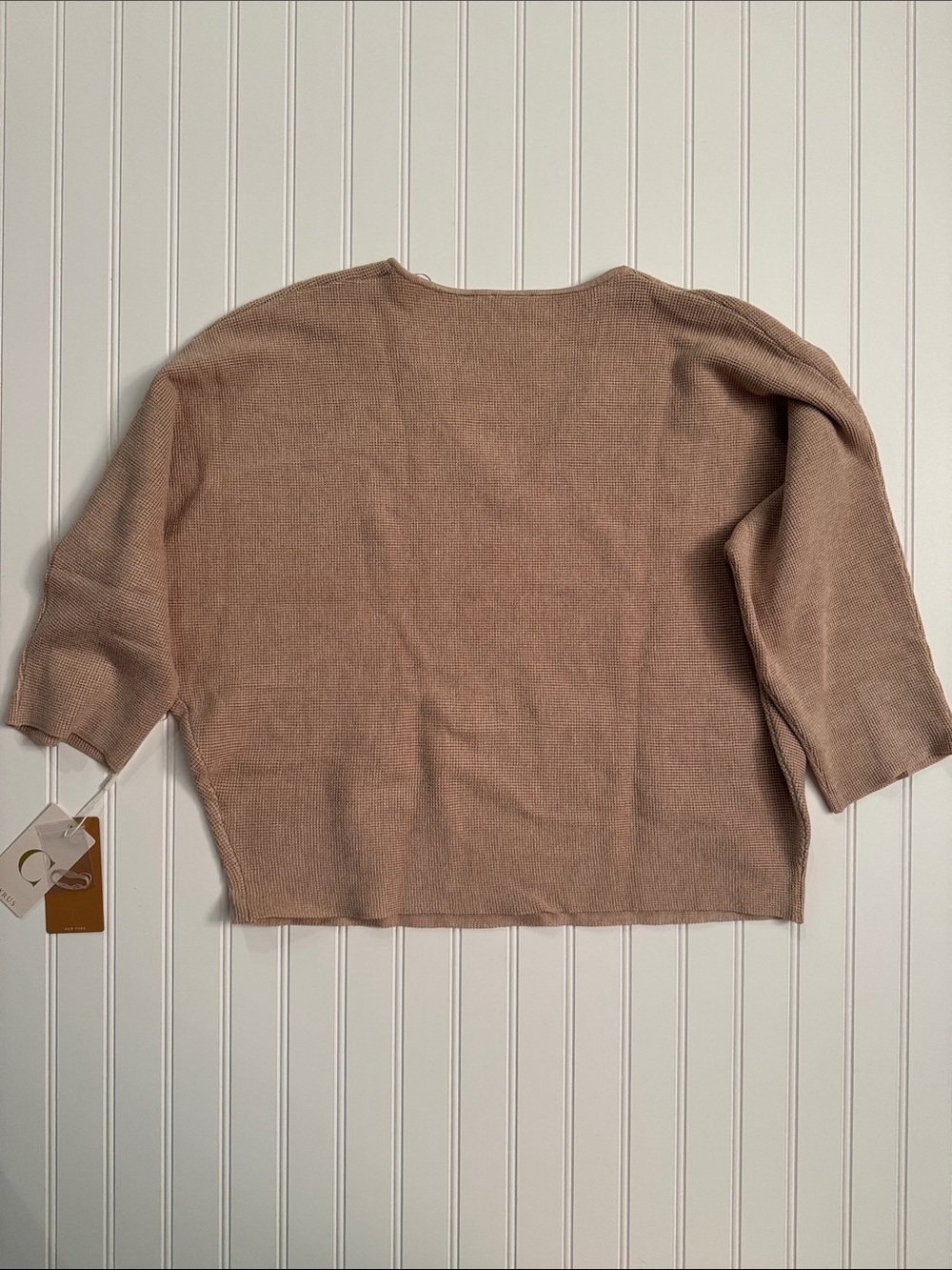 NWT Cyrus XL Camel Brown Textured Knit V Neck Dolman Sweater 3/4 Sleeve - Picture 6 of 6